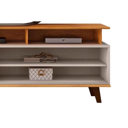 Imagem de Rack Bancada p/TV até 70 Polegadas Flow Ripado c/ Nichos e Pés 180x60cm Cedro/Bali - DJ Móveis