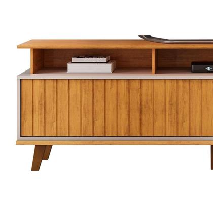 Imagem de Rack Bancada p/TV até 70 Polegadas Flow Ripado c/ Nichos e Pés 180x60cm Cedro/Bali - DJ Móveis