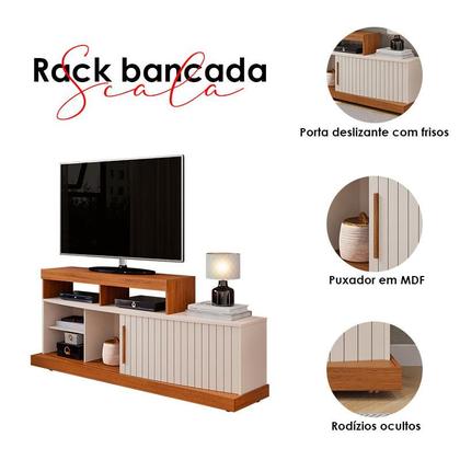 Imagem de Rack Bancada para Sala Ambiente Scala Freijó Off White  DJ Móveis