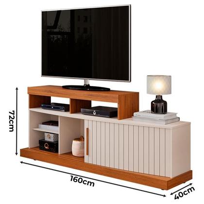 Imagem de Rack Bancada para Sala Ambiente Scala Freijó Off White  DJ Móveis