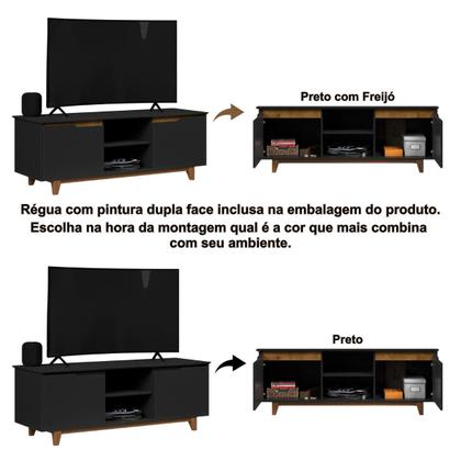 Imagem de Rack Bancada para Sala de Estar com 2 Portas e Pés em Madeira Maciça com Capacidade para TV's de até 55 Polegadas Flow Ej Móveis - Preto