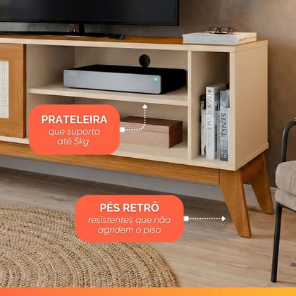 Imagem de Rack Bancada Para TV Até 55 Polegadas 1,36m 1 Porta Com Tela Rattan Off White/Cedro Caribe EDN