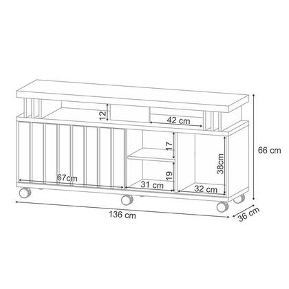 Imagem de Rack Bancada Rivera 1.3 com Mesa de Centro Sky com Tampo de Vidro Castanho Off White  HB Móveis