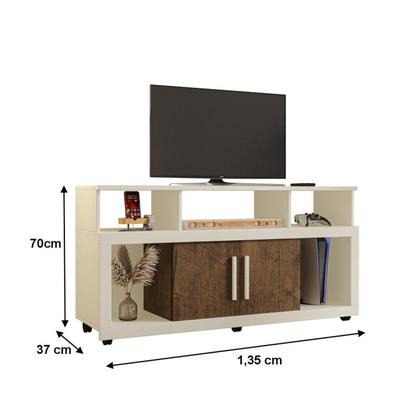 Imagem de Rack Bancada Sala com Pés de Rodinha e 2 Portas Star 135x70cm
