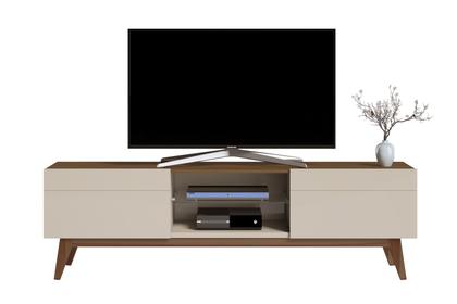 Imagem de Rack Bancada Smart Estante Home Sala De Estar Tv 65 Polegadas 2 Gavetas Prateleira Vidro Organizadora Decoração Classic 1.80m Imcal