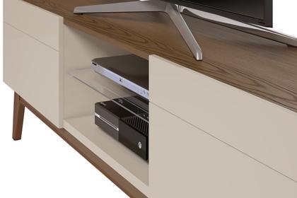 Imagem de Rack Bancada Smart Estante Home Sala De Estar Tv 65 Polegadas 2 Gavetas Prateleira Vidro Organizadora Decoração Classic 1.80m Imcal