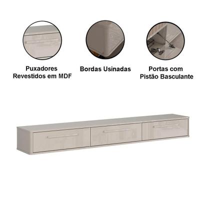 Imagem de Rack Bancada Suspensa Para Tv De Até 70 3 Portas Bela 1.8 Off White Perolizado