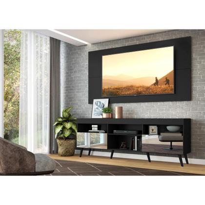 Imagem de Rack c/ Painel e Suporte p/ TV 65" c/ Espelho e Pés Retrô Flórida Multimóveis Preto