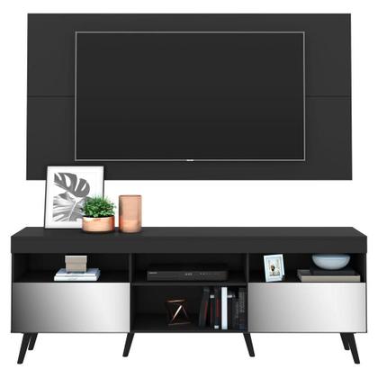 Imagem de Rack c/ Painel e Suporte p/ TV 65" c/ Espelho e Pés Retrô Flórida Multimóveis Preto
