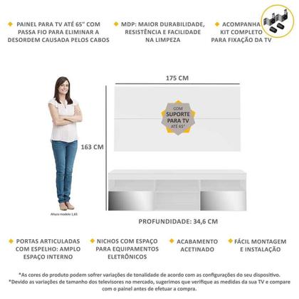 Imagem de Rack c/ Painel e Suporte p/ TV 65" e Espelho Flórida Multimóveis Branco
