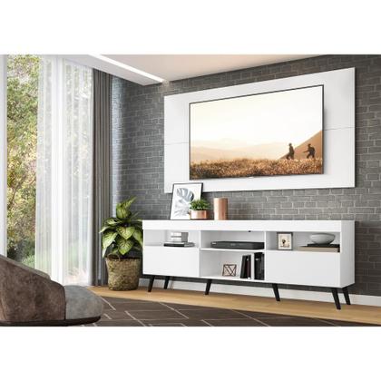 Imagem de Rack c/ Painel e Suporte p/ TV 65" e Pés Retrô Flórida Multimóveis Branco/Preto