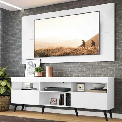 Imagem de Rack c/ Painel e Suporte p/ TV 65" e Pés Retrô Flórida Multimóveis Branco/Preto