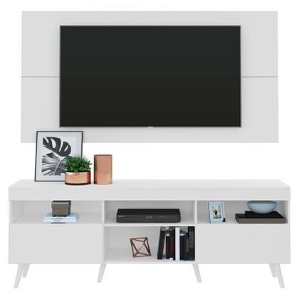 Imagem de Rack c/ Painel e Suporte p/ TV 65" e Pés Retrô Flórida Multimóveis Branco