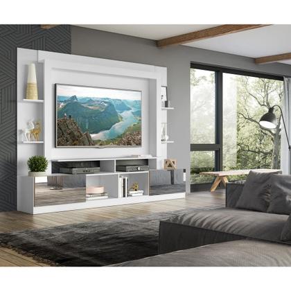 Imagem de Rack c/ Painel e Suporte TV 65" Portas c/ Espelho Oslo Multimóveis Branco/Madeirado