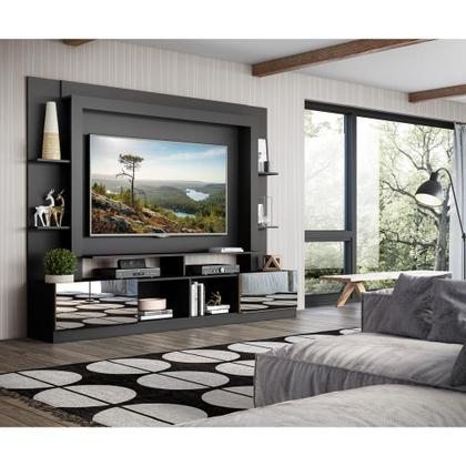 Imagem de Rack c/ Painel e Suporte TV 65" Portas c/ Espelho Oslo Multimóveis Preto/Madeirado