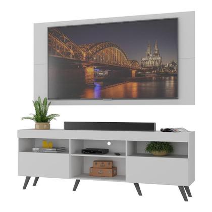 Imagem de Rack c/ Painel p/ TV até 65" e Pés Retrô Flórida Multimóveis  Branco/Preto