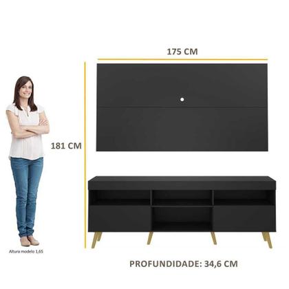 Imagem de Rack c/ Painel p/ TV até 65" e Pés Retrô Flórida Multimóveis Preto/Natural
