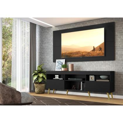 Imagem de Rack c/ Painel p/ TV até 65" e Pés Retrô Flórida Multimóveis Preto/Natural