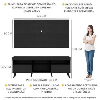 Imagem de Rack c/ Painel TV 65" Pés Retrô com 2 Portas Londres Multimóveis