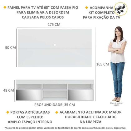 Imagem de Rack com Espelho, Painel e Suporte TV 65" com 2 Portas Londres Multimóveis Branco