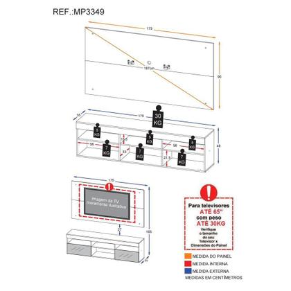 Imagem de Rack com Espelho, Painel e Suporte TV 65" com 2 Portas Londres Multimóveis Branco