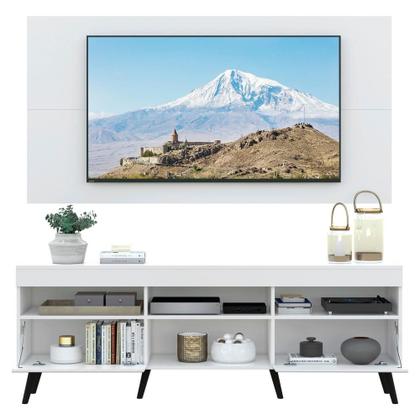 Imagem de Rack com Espelho, Pés Retrô, Painel e Suporte TV 65" com 2 Portas Londres Multimóveis Branco/Preto