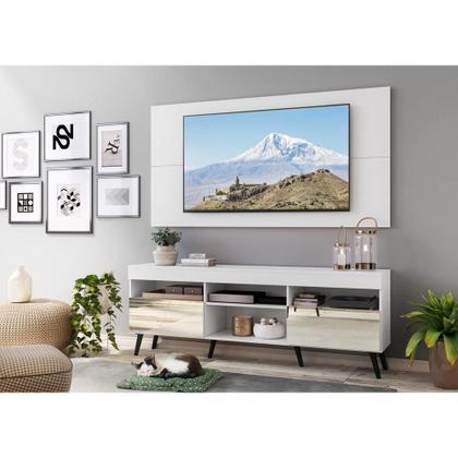 Imagem de Rack com Espelho, Pés Retrô, Painel e Suporte TV 65" com 2 Portas Londres Multimóveis Branco/Preto