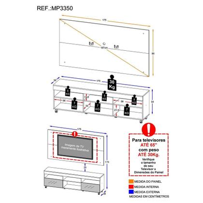 Imagem de Rack com Espelho, Rodízios, Painel e Suporte TV 65" com 2 Portas Londres Multimóveis Branco