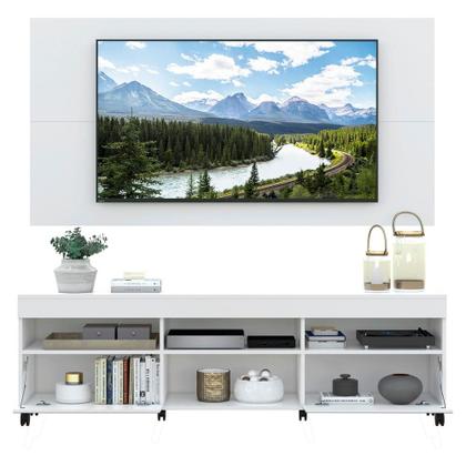 Imagem de Rack com Espelho, Rodízios, Painel e Suporte TV 65" com 2 Portas Londres Multimóveis Branco