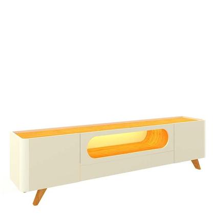 Imagem de Rack Com LED Pra TV 75 Polegadas Design Exclusivo 210cm Nobre Pés de Madeira Gelius Off White