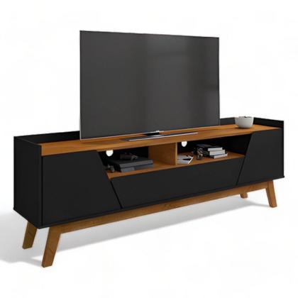 Imagem de Rack com Nichos Florença Preto Fosco e Naturalle Bechara