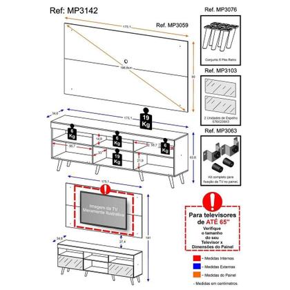 Imagem de Rack com Painel até 65" com Espelho Pés Retrô Multimóveis
