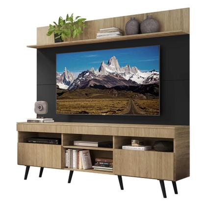 Imagem de Rack com Painel e Suporte TV 65" Madri Multimóveis Rustic/Preto com Prateleira e Pés Retrô Preto