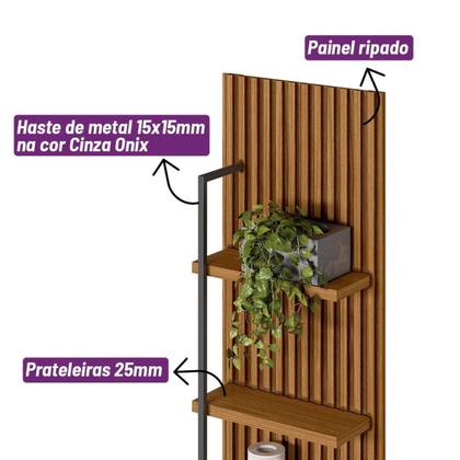 Imagem de Rack com Painel MDF 44CMX198CM Módulo Lateral 1 Porta 3 Prateleiras Ouro Preto Marrom