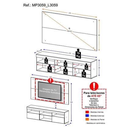 Imagem de Rack com painel p/ TV 65" e 2 portas Toronto Multimóveis