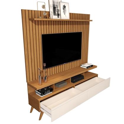 Imagem de Rack com Painel para Tv 60 Polegadas Pés em Madeira Maciça Ripado Real Vivare Wood 1.6