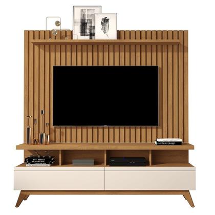 Imagem de Rack com Painel para Tv 60 Polegadas Pés em Madeira Maciça Ripado Real Vivare Wood 1.6