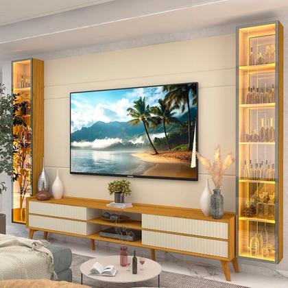 Imagem de Rack com Painel para Tv 84 Polegadas com Led 4 Gavetas 2 Portas 293cm 100% Mdf Luminare/magnífico