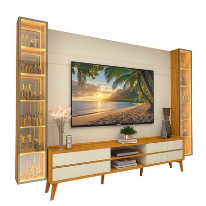 Imagem de Rack com Painel para Tv 84 Polegadas com Led 4 Gavetas 2 Portas 293cm 100% Mdf Luminare/magnífico