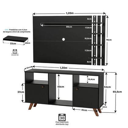 Imagem de Rack com Painel para TV até 32 Polegadas 2 Portas e Pés Retrô NetMobil