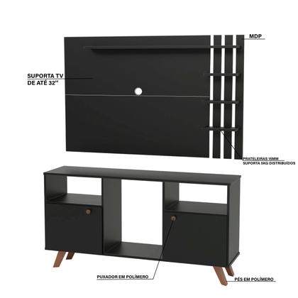 Imagem de Rack com Painel para TV até 32 Polegadas 2 Portas e Pés Retrô NetMobil