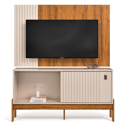 Imagem de Rack com Painel para TV até 50 Polegadas Com Porta De Correr Ripada  Sala Moderna e Elegante