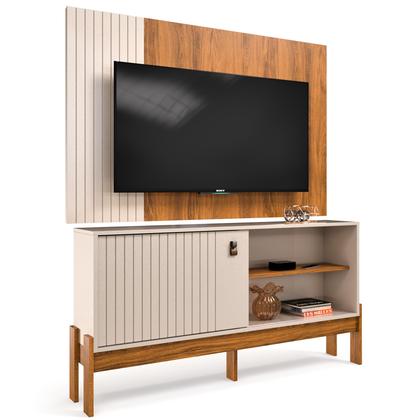 Imagem de Rack com Painel para TV até 50 Polegadas Com Porta De Correr Ripada  Sala Moderna e Elegante