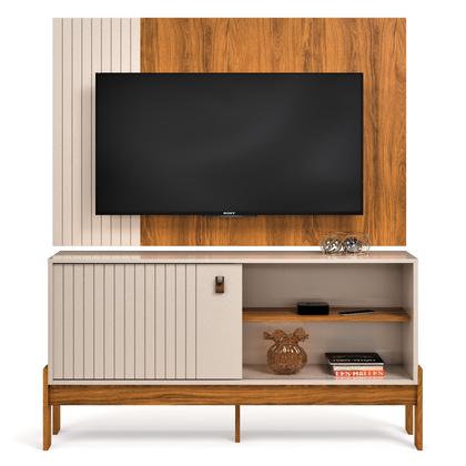 Imagem de Rack com Painel para TV até 50 Polegadas Com Porta De Correr Ripada  Sala Moderna e Elegante