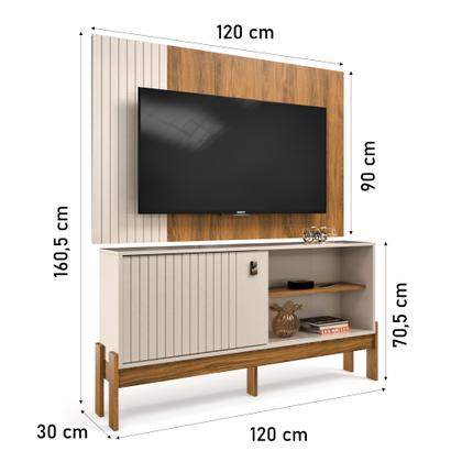 Imagem de Rack com Painel para TV até 50 Polegadas Com Porta De Correr Ripada  Sala Moderna e Elegante