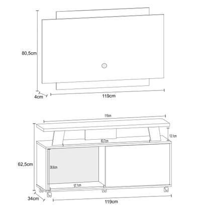 Imagem de Rack com Painel para TV Até 50 Polegadas Rivera 1 Porta Canelato Rústico/3d Natura Off White - Atualle Móveis