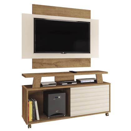Imagem de Rack com Painel para TV Até 50 Polegadas Rivera 1 Porta Canelato Rústico/3d Natura Off White - Atualle Móveis