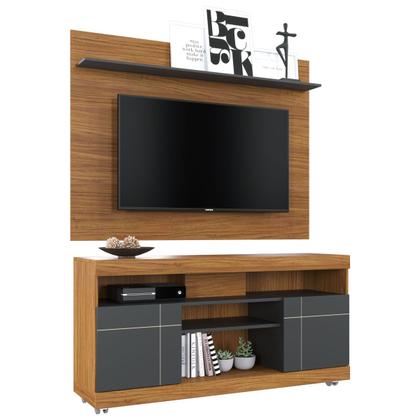 Imagem de Rack com Painel para TV Até 55 Polegadas Bello 2 Portas Noce Milano/Preto Fosco - Pnr Móveis