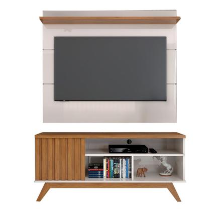 Imagem de Rack com Painel para TV Até 55 Polegadas Luxe 1 Porta 1 Prataleira Off White/Freijó - Panorama Móveis