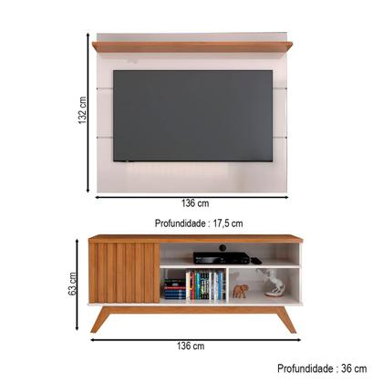Imagem de Rack com Painel para TV Até 55 Polegadas Luxe 1 Porta 1 Prataleira Off White/Freijó - Panorama Móveis